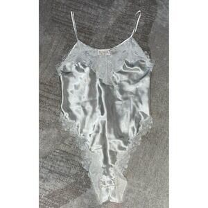 Vtg Victorias Secret Satin Lace Bodysuit Sz Medium Ivory Teddy Gold Label 90s